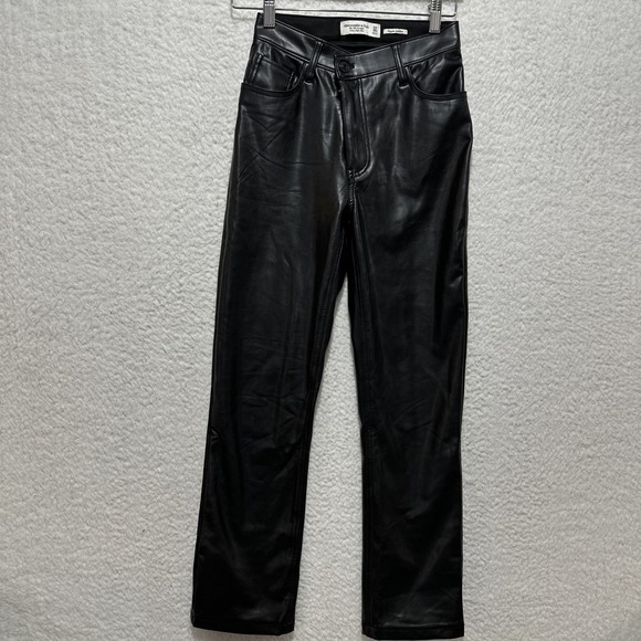 Abercrombie & Fitch Pants - Abercrombie & Fitch Criss Cross 90s Straight High Rise Vegan Leather Black Pants